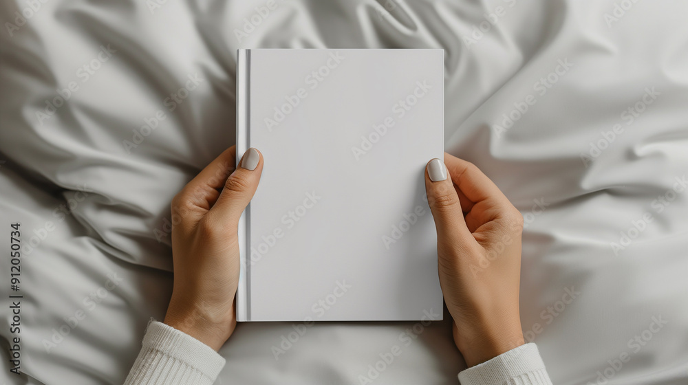 someone holding a book in their hands on a bed someone holding a book in their hands on a bed