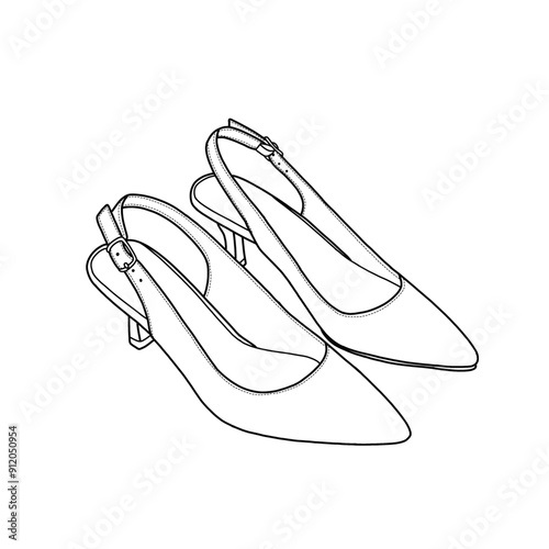 Ankle-strap slingback heels isolated on a white background, vector illustration.