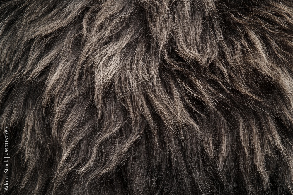 Naklejka premium Close-up of musk ox dense fur, showing layers of wool and guard hairs that help it withstand freezing temperatures and harsh winds. High-resolution, detailed textures, crisp focus