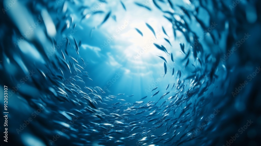 A swarm of vibrant fish navigates a narrow coral canyon, their bodies shimmering as they move in perfect unison. The dense formation creates a mesmerizing underwater dance A swarm of vibrant fish navigates a narrow coral canyon, their bodies shimmering as they move in perfect unison. The dense formation creates a mesmerizing underwater dance