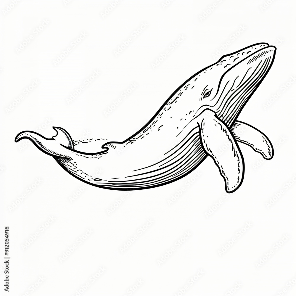 Fototapeta premium Cartoon of a Whale children coloring book page 