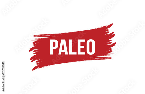 Brush style paleo red banner design isolated on white background.