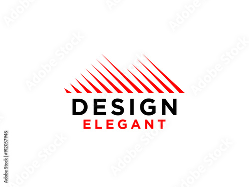 Abstract Mountain Logo. Black Shape Mountains Silhouette with Geometric Striped Lines Style Combination isolated on White Background.