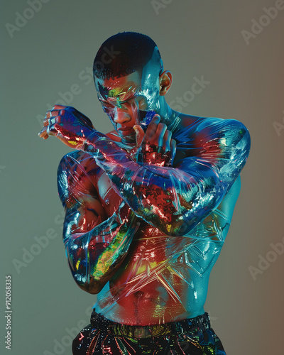 arafed man with a body painted like a superhero photo