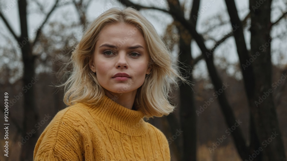 Pretty blonde female in yellow sweater Pretty blonde female in yellow sweater