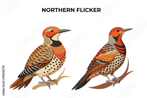 Bild auf Leinwand Beautiful Northern Flicker on white background vector illustration