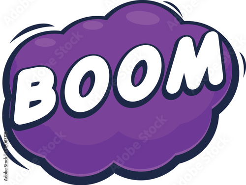 Cartoon explosion cloud is exploding while saying boom