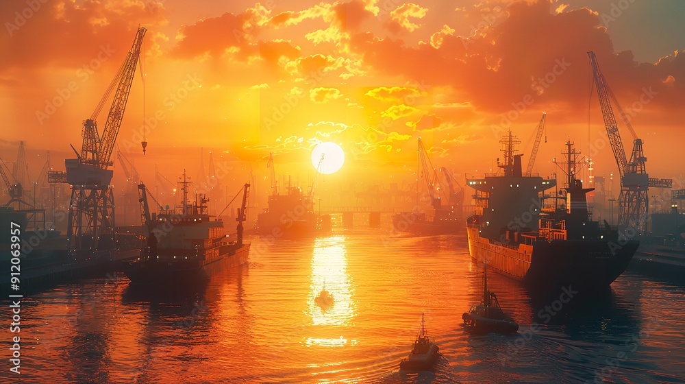 Fishing Fleet in Sunset Silhouettes Fishing Fleet in Sunset Silhouettes