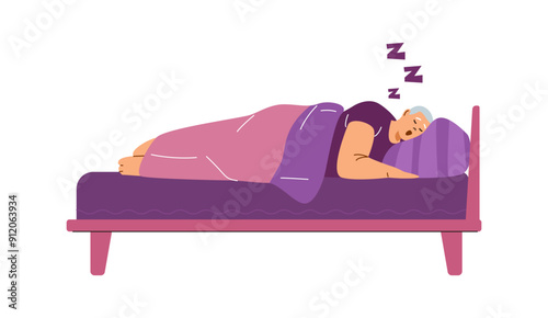 A vector illustration depicting a snoring man with apnea making a loud noise during slee