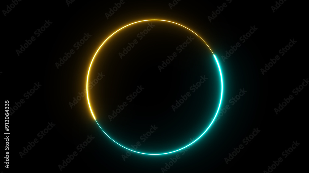 Glowing green and yellow neon light line loop circle. Neon light ring frame Glowing green and yellow neon light line loop circle. Neon light ring frame