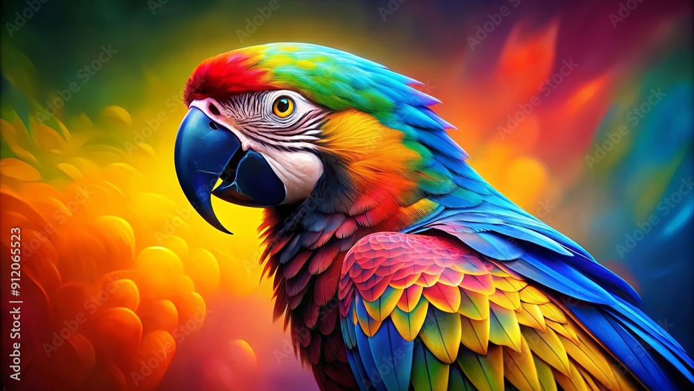 Obraz premium Vibrant and abstract of a colorful parrot in a modern art style, parrot, bird, colorful, vibrant, abstract,artwork, exotic