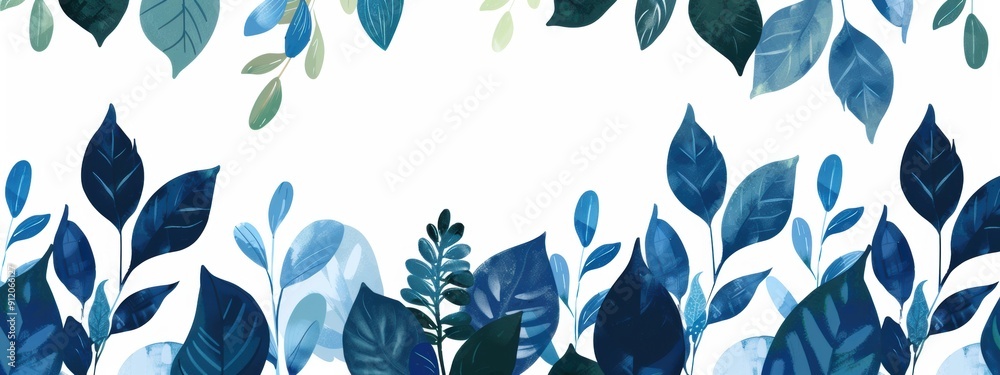 Border with blue leaves, blank page.