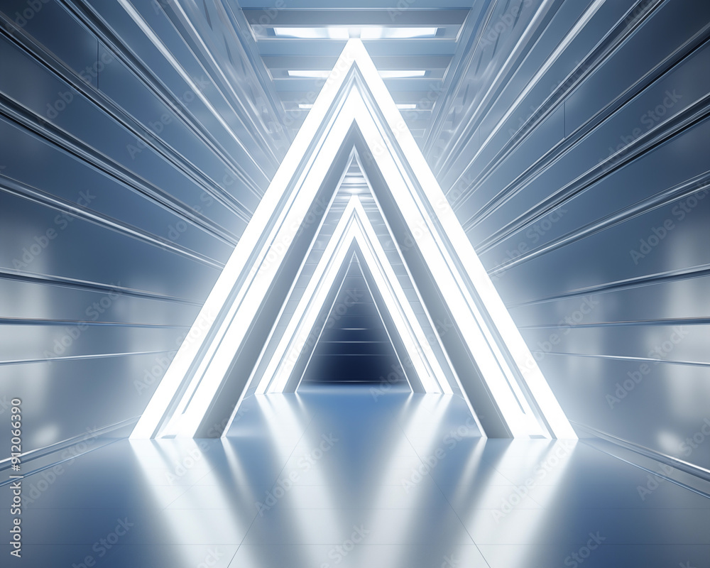 Obraz premium Elegant, hi-tech background image. Futuristic blue walkway with glass walls and perspective lines. Similar to inside an airport or office.