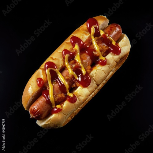 hot dog with garchiza and ketchup on a black background