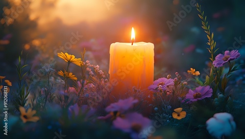 Candlelight in a Field of Flowers: A Serene Evening with Nature's Beauty and Warmth