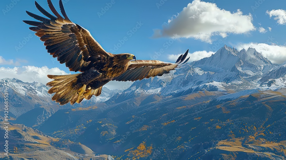 Golden Eagle Soaring Above Majestic Mountains Golden Eagle Soaring Above Majestic Mountains