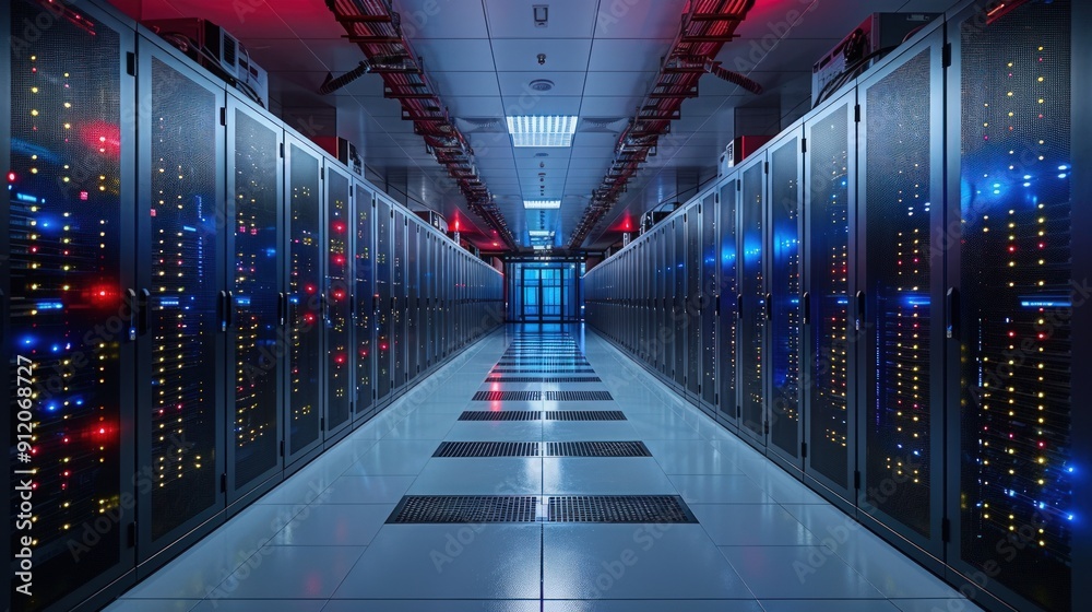 Server Room with Rows of Data Storage Cabinets Server Room with Rows of Data Storage Cabinets