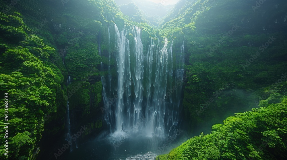 Majestic Waterfall in Lush Green Valley Majestic Waterfall in Lush Green Valley