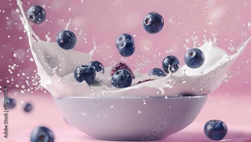 Blueberries Splashing into Milk, a Delicious and Refreshing Treat