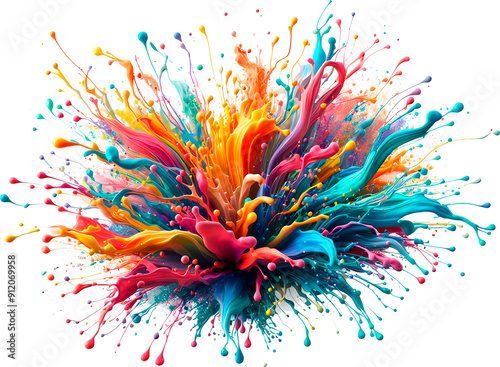 Colorful powder particles burst on a white background