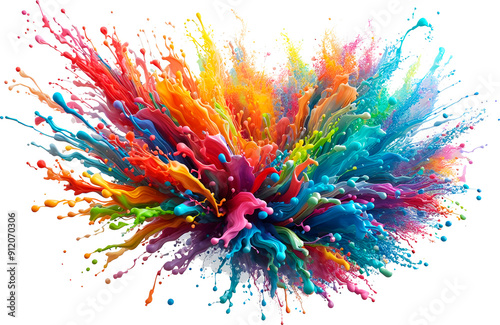Colorful powder particles burst on a white background