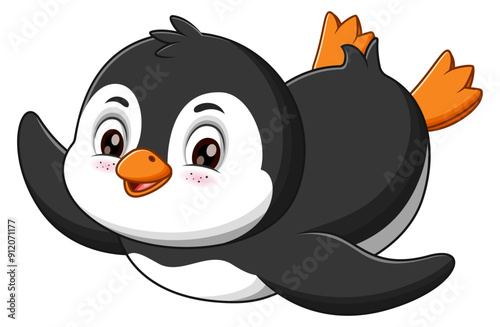 Cute cartoon penguin sliding. Suitable for children books, wildlife designs, and winter themed projects. Vector illustration photo