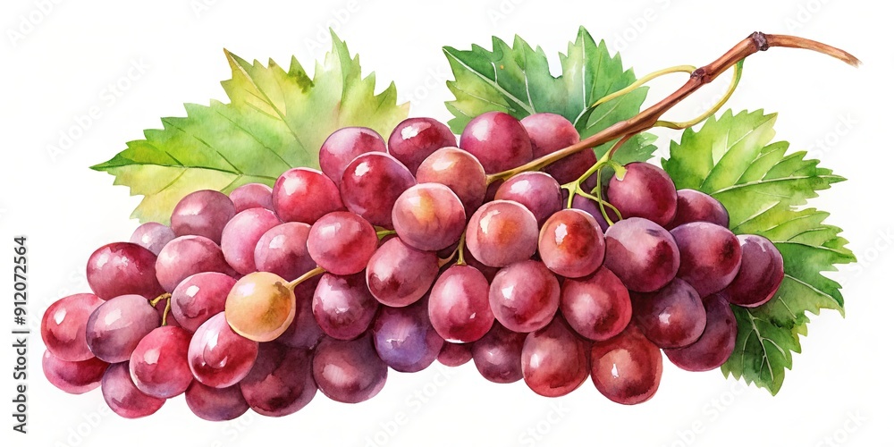 Obraz premium Watercolour of red grapes on a background , watercolor, bunch, grapes, red, fruit, painting, art,translucent, isolated