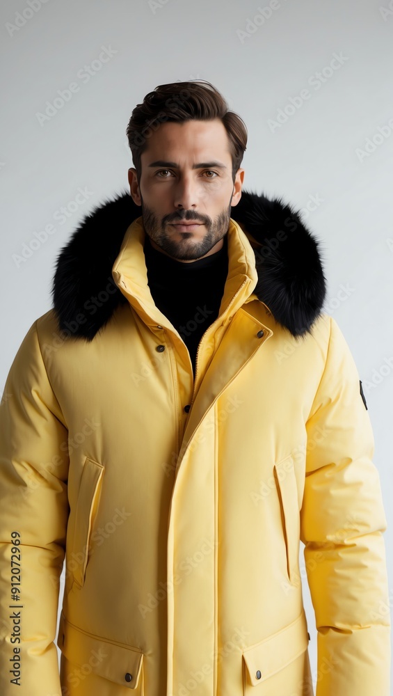 man in yellow winter coat on white plain background pictorial model shoot portrait 3 man in yellow winter coat on white plain background pictorial model shoot portrait 3