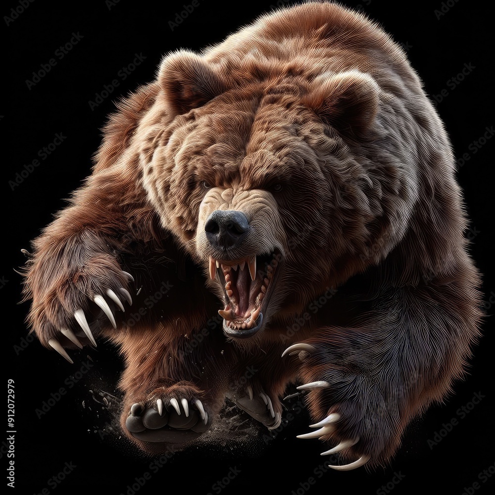 Obraz premium grizzly attack with black background 3d design