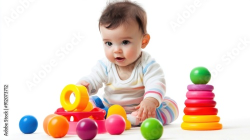 baby child playing with colorful toys