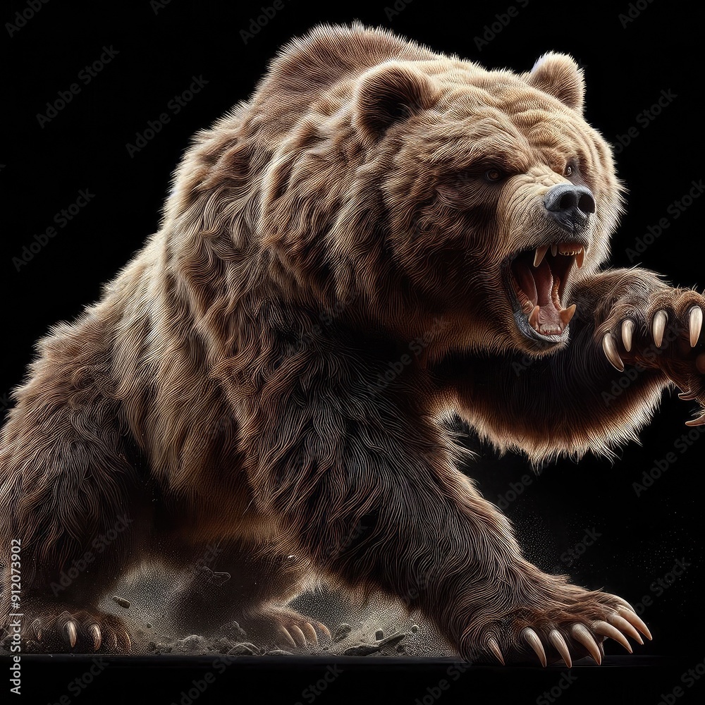 Obraz premium grizzly attack with black background 3d design