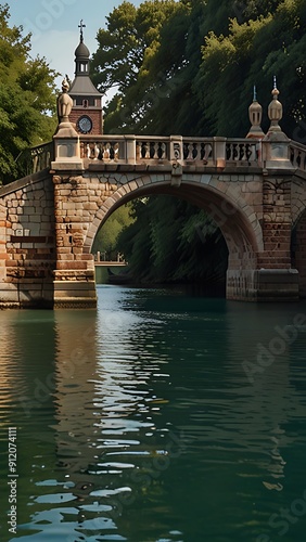 a bridge over water with a clock tower,Pisa, Italy - July 12, 2023: Praetorian Palace. Clock tower. Middle Bridge over the Arno River. Summer morning