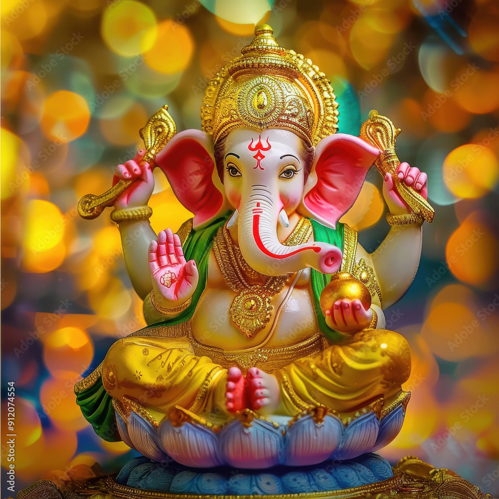 Fototapeta premium Colorful lord ganesha sculpture on bokeh background