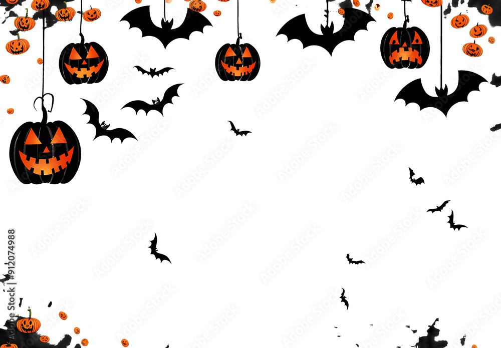 Halloween party background with scary pumpkin face,bats,hanging from top isolated on png or transparent texture,template for poster, brochure, promotion,sale marketing vector illustration Halloween party background with scary pumpkin face,bats,hanging from top isolated on png or transparent texture,template for poster, brochure, promotion,sale marketing vector illustration