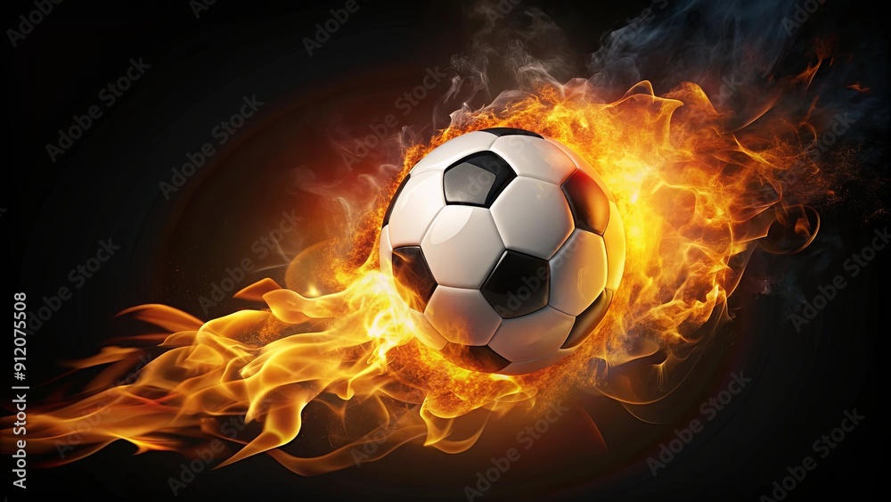 Naklejka premium Burning soccer ball on fire , flames, heat, sport, soccer, ball, burning, blaze, fiery, danger, energy, intense, passion, competition