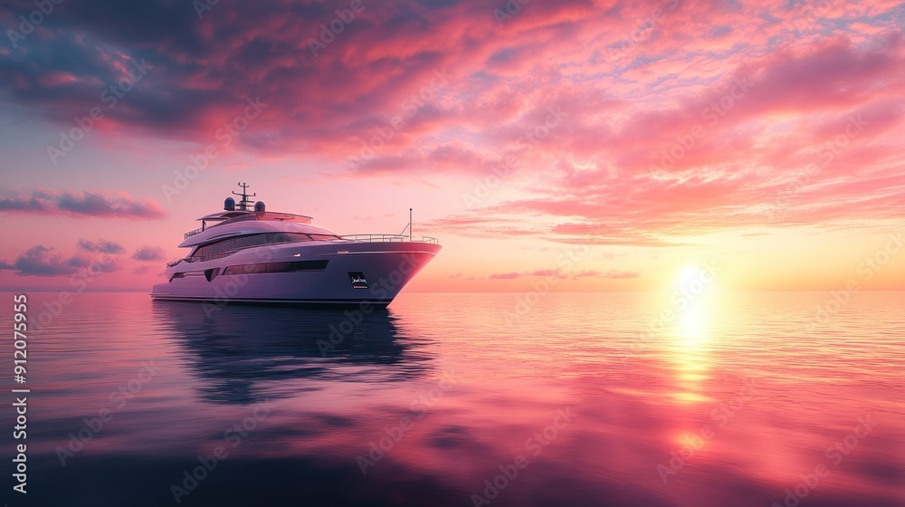 Luxury yacht sailing at sunset on the sea Luxury yacht sailing at sunset on the sea