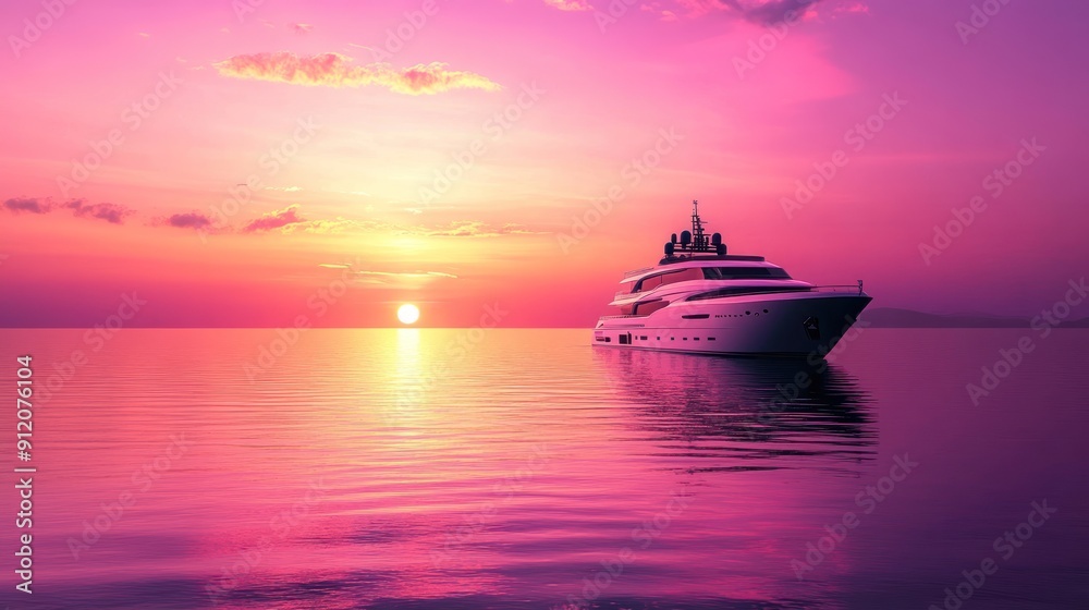 Luxury yacht sailing at sunset on the sea Luxury yacht sailing at sunset on the sea
