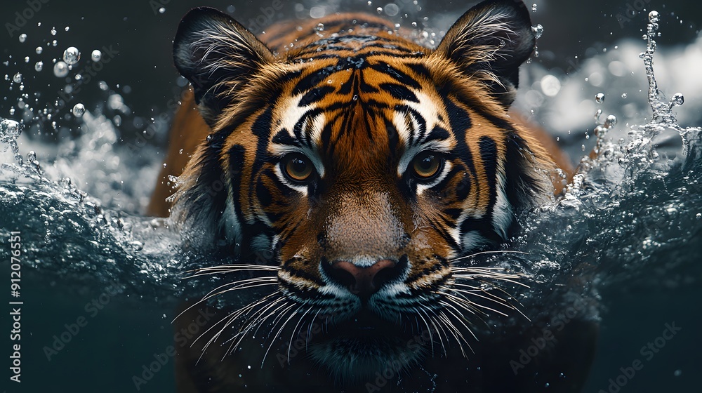 Tiger emerging from water. Tiger emerging from water.