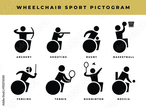 disability sport pictogram. silhouette icon of disability athlete collection. wheelchair sport icon.