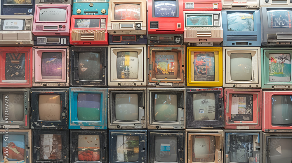 a wall of old televisions a wall of old televisions