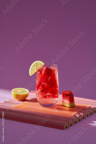 Detox water. Fresh watermelon with lemon 