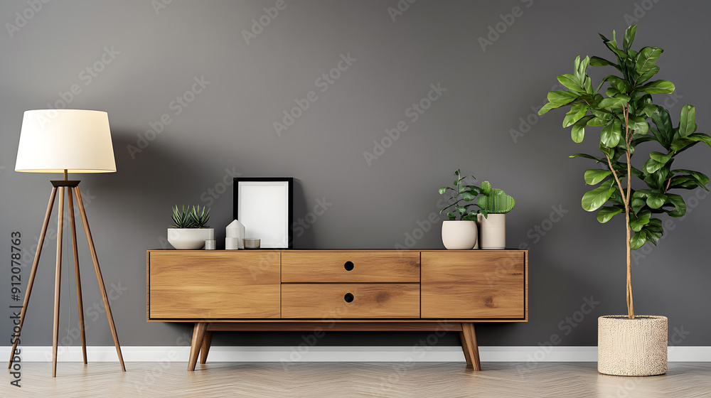 Modern living room with wooden furniture and indoor plants. Modern living room with wooden furniture and indoor plants.