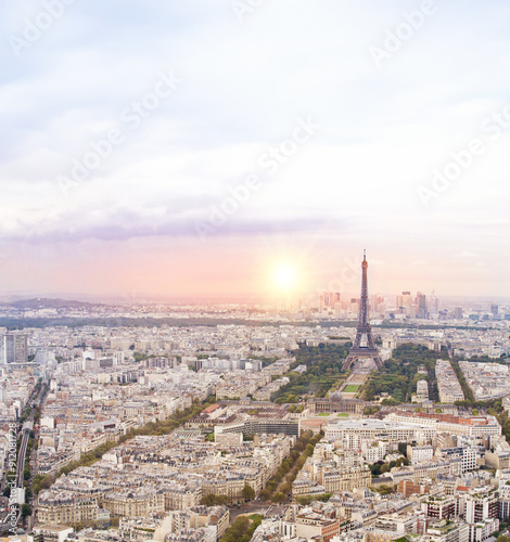 Eiffel tower in Paris at sunset.