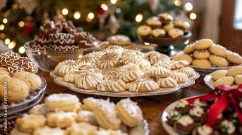 A festive display of assorted holiday cookies and treats arranged on plates, perfect for celebrating the Christmas season.