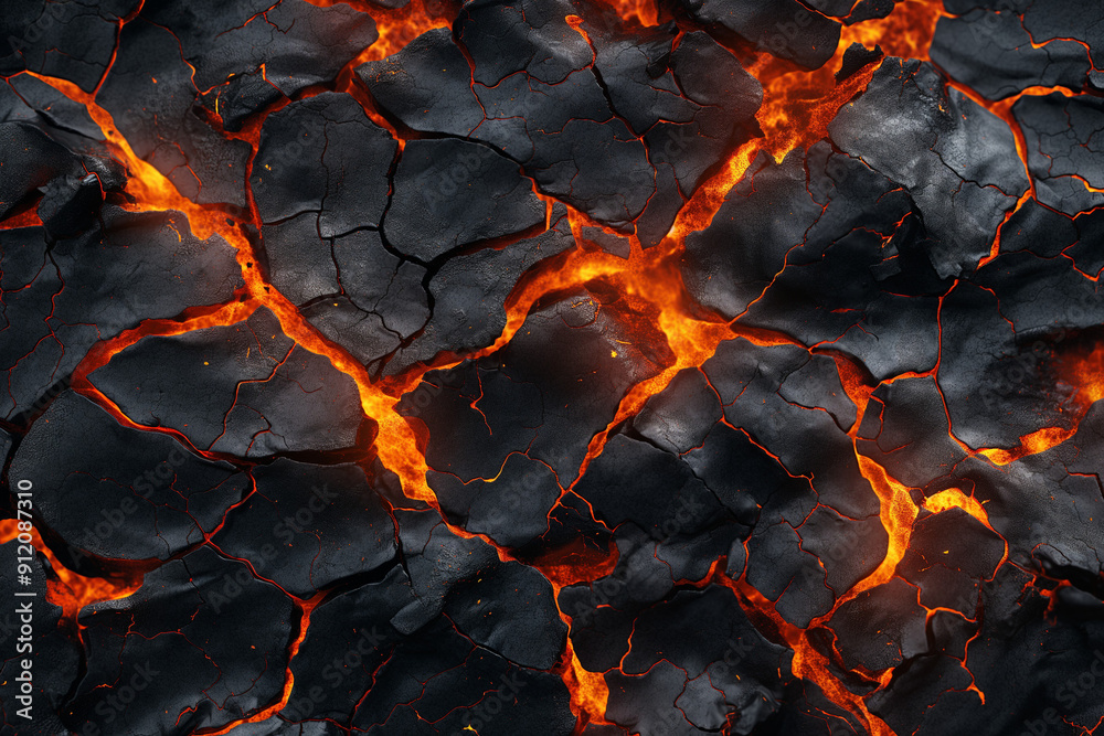 Red lava crack, texture of a solidifying lava field, close-up Red lava crack, texture of a solidifying lava field, close-up