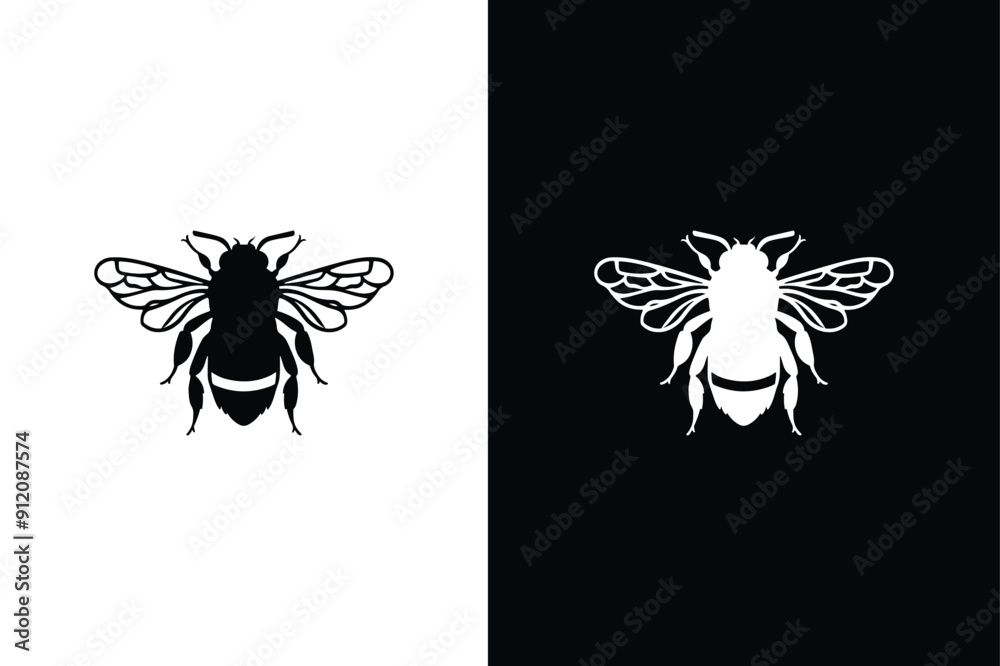 Fototapeta premium Bee icon silhouette of an insect Isolated on a white black background. Simple black and white bee icon