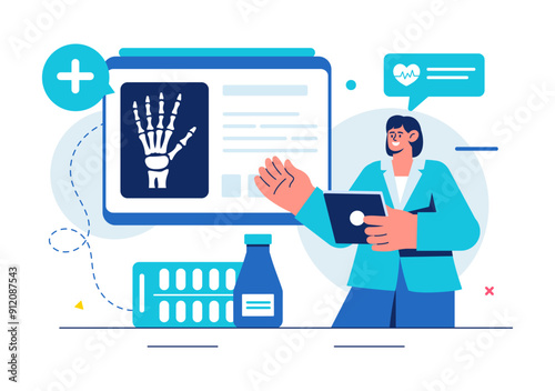 Roentgenography Vector Illustration with Fluorography Body Checkup Procedure, X-ray Scanning or Roentgen in Health Care in a Flat Cartoon Background