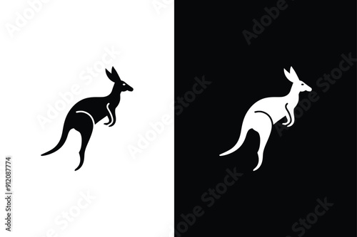 Standing kangaroo icon silhouette isolated on white black background. Kangaroo silhouette, kangaroo icon vector