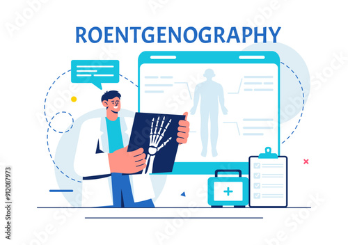 Roentgenography Vector Illustration with Fluorography Body Checkup Procedure, X-ray Scanning or Roentgen in Health Care in a Flat Cartoon Background