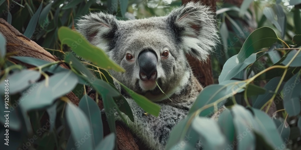 Fototapeta premium Adorable Koala Feeding on Eucalyptus Leaves